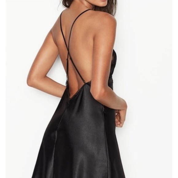VICTORIA’S SECRET Black Backless Satin Lace Babydoll Slip Dress Teddy Small - Picture 2 of 8